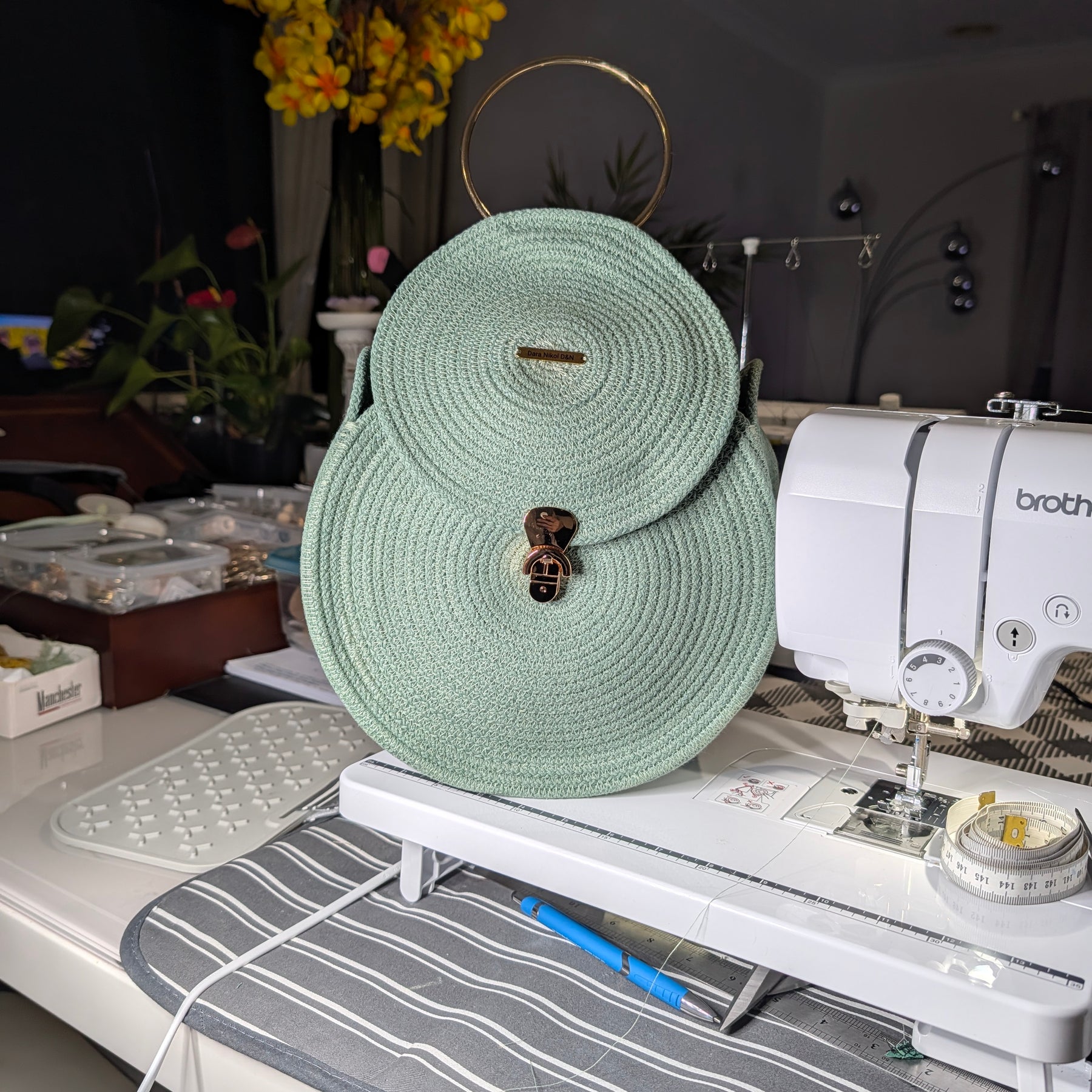 "Sofia" (L) Handmade Cotton Cord Bag