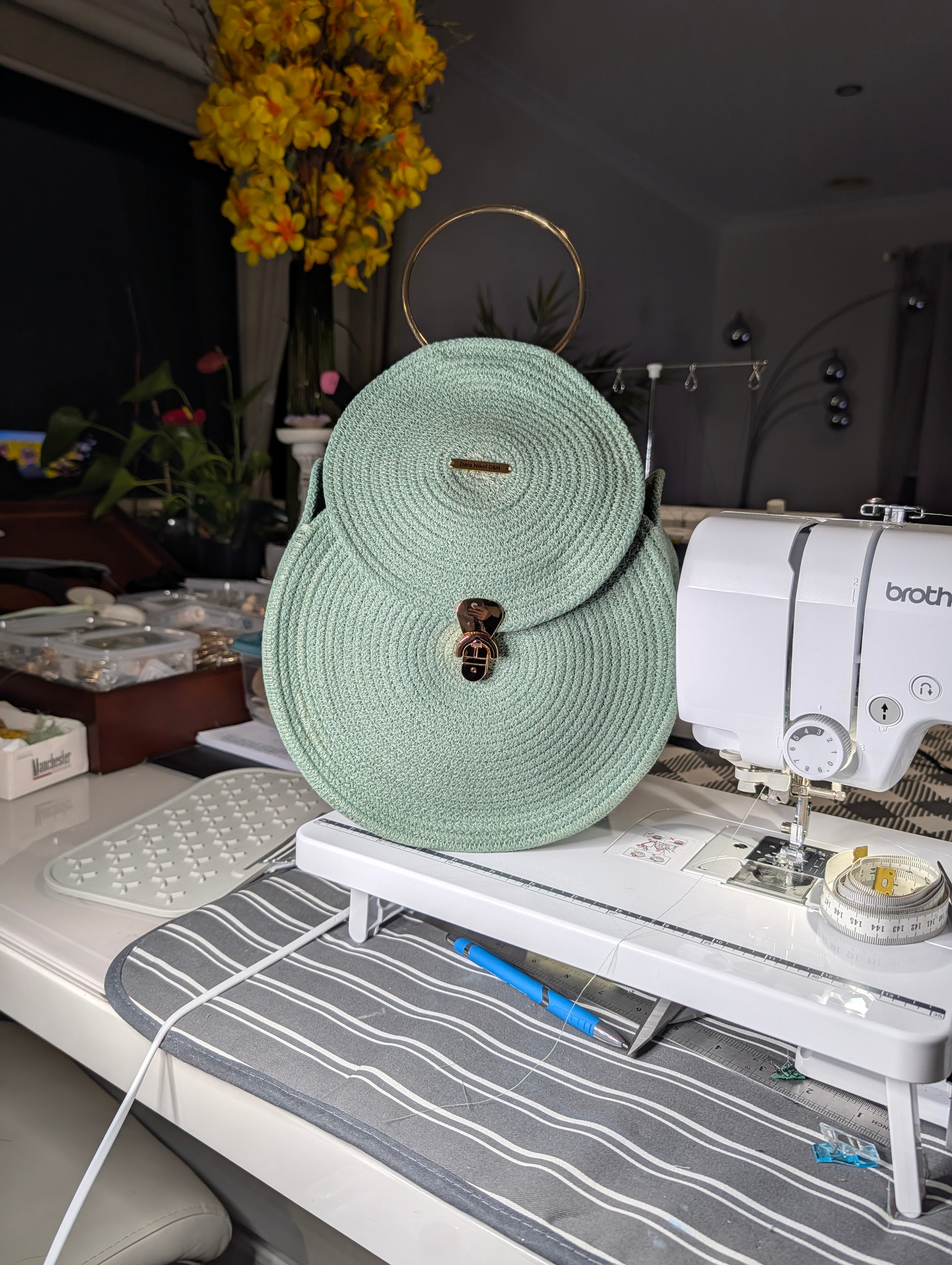"Sofia" (L) Handmade Cotton Cord Bag