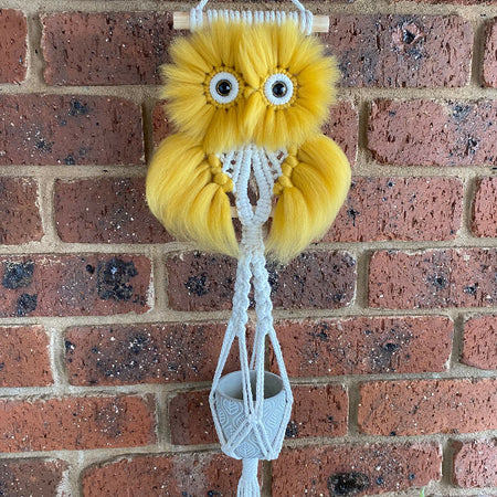 Macrame Fluffy Owl Pot Plant Hanger