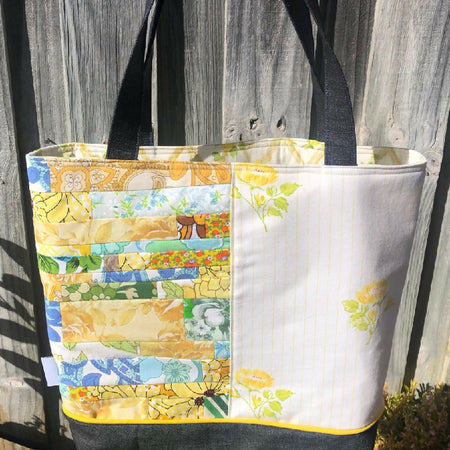 Sunshine Stitched Tote Bag Vintage Design Handmade