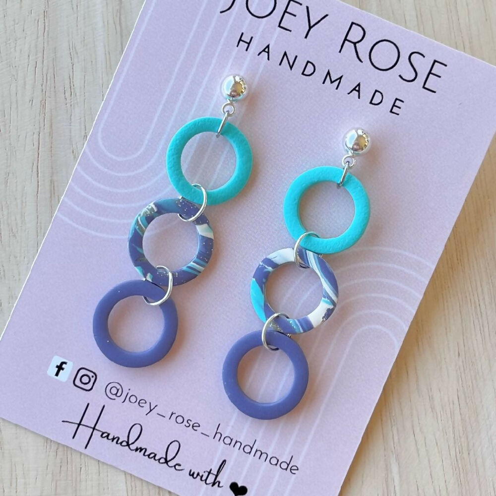 BRONWYN ~ Purple/Aqua ~ Polymer Clay Earrings
