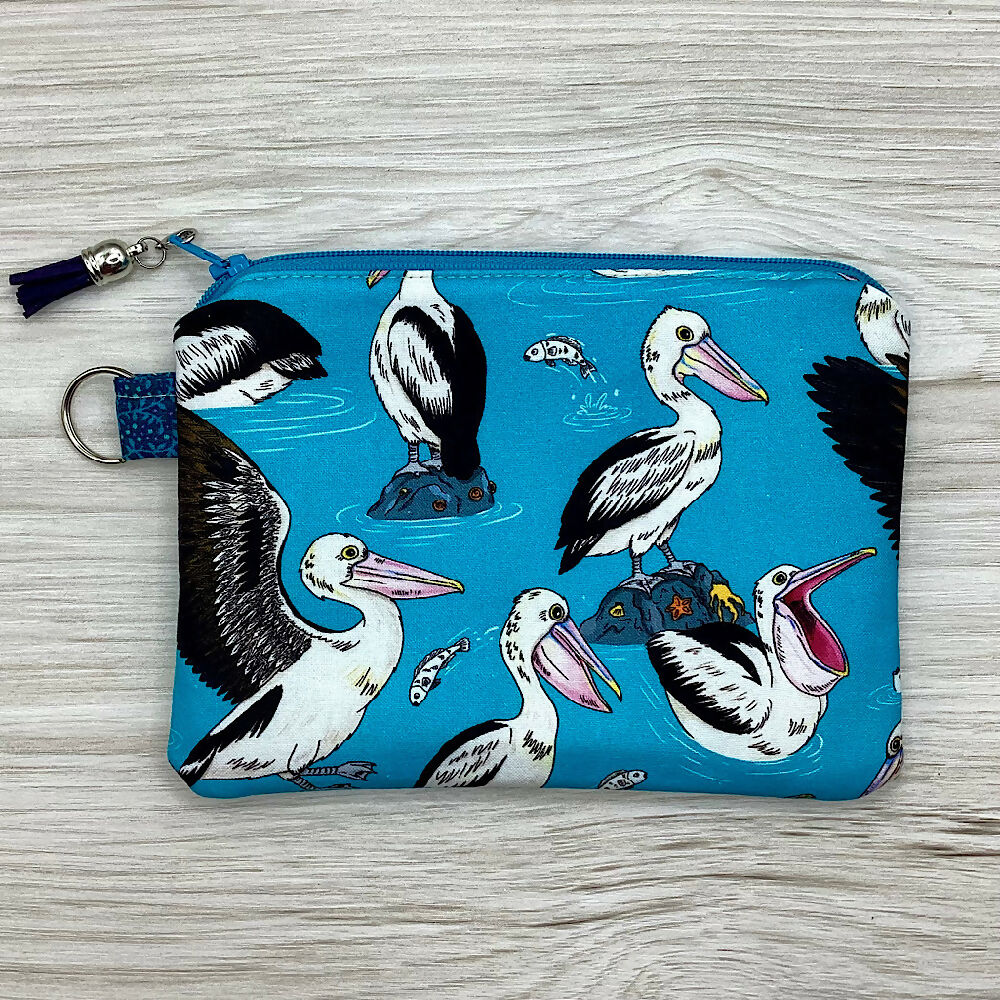 Pelicans birds Zip Pouch (18cm x 13cm). Fully lined, lightly padded