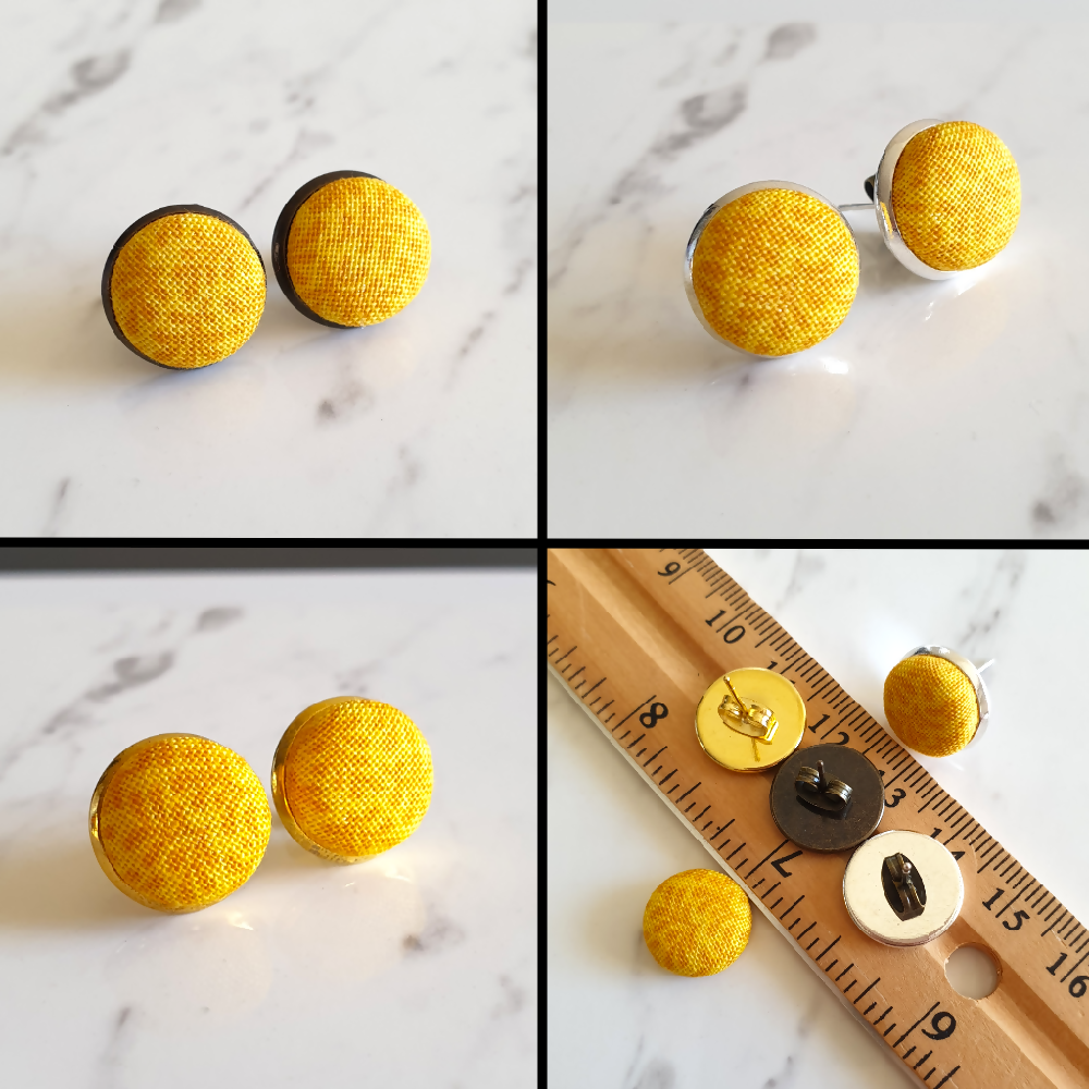 1.4cm Round Yellow Plants cotton fabric Cabochon stud earrings