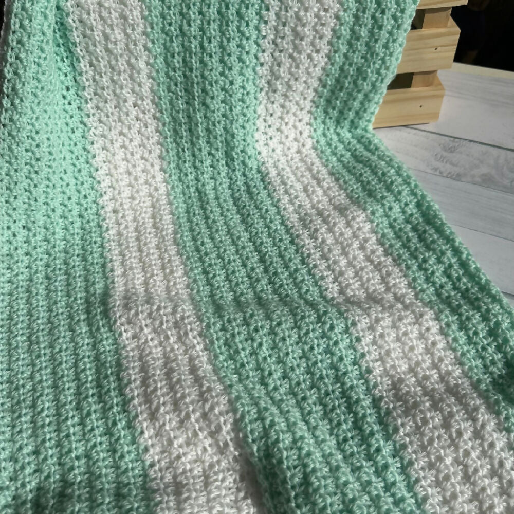 Mint & White crocheted baby blanket