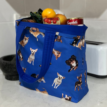 Grocery Tote ... Lined with storage pouch ... Chihuahua
