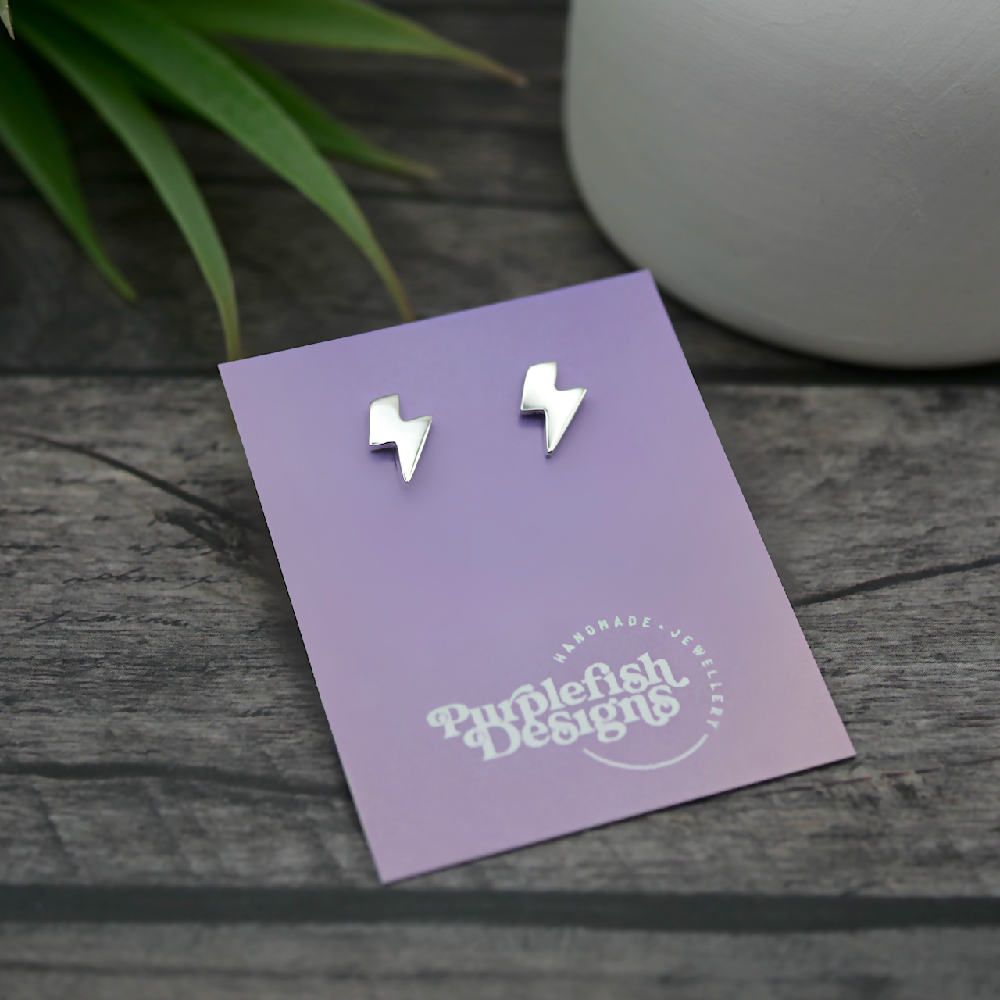 Lightning Bolt Studs - Handmade Sterling Silver Thunderbolt Stud Earrings