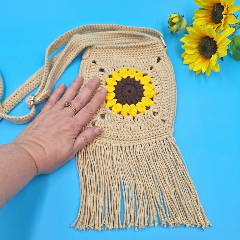 Sunflower Granny Square Cross Body Bag