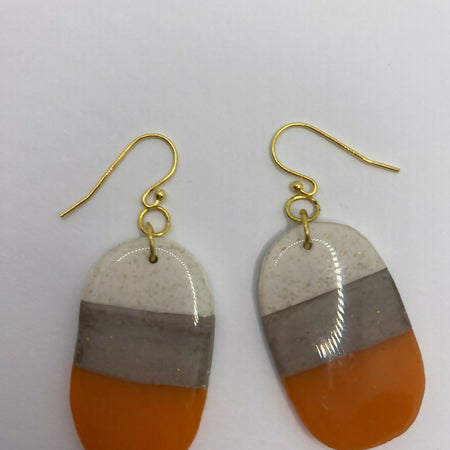 Orange, Grey and White Dangle Earrings 