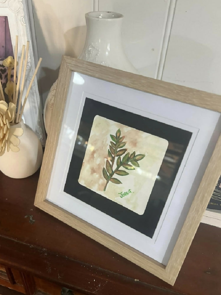 Botanical watercolor , framed ready to hang or display on side table