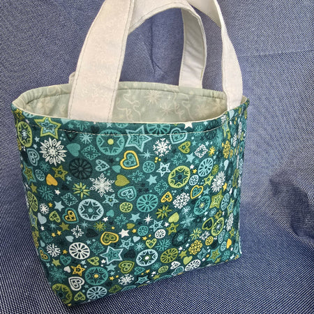 Handmade | Teal | Christmas Gift Bag | Snowflake Heart Motifs