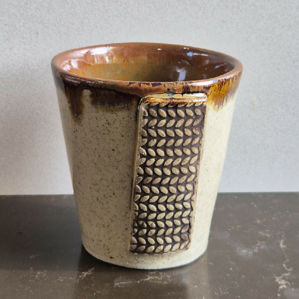 handmade pottery cup - coffee beaker - Julie Ann Smith - Australia leaf