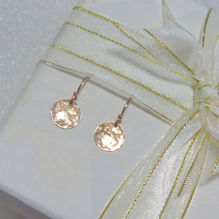 14K Rose Gold Small Disc Lightly Textured Earrings, Handmade Jewellery, Round Earrings, Hypoallergenic