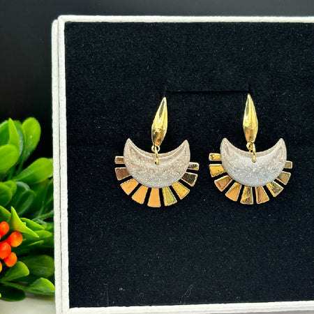 “Golden Crescent Glow” Moon and Sunburst Earrings