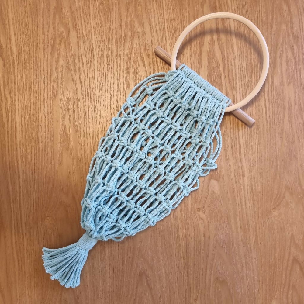 Hanging Fruit Basket 15cm cane aqua flat