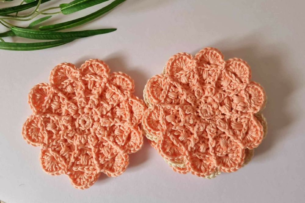 Boho Swirl Crochet Coasters | Peach | Coral