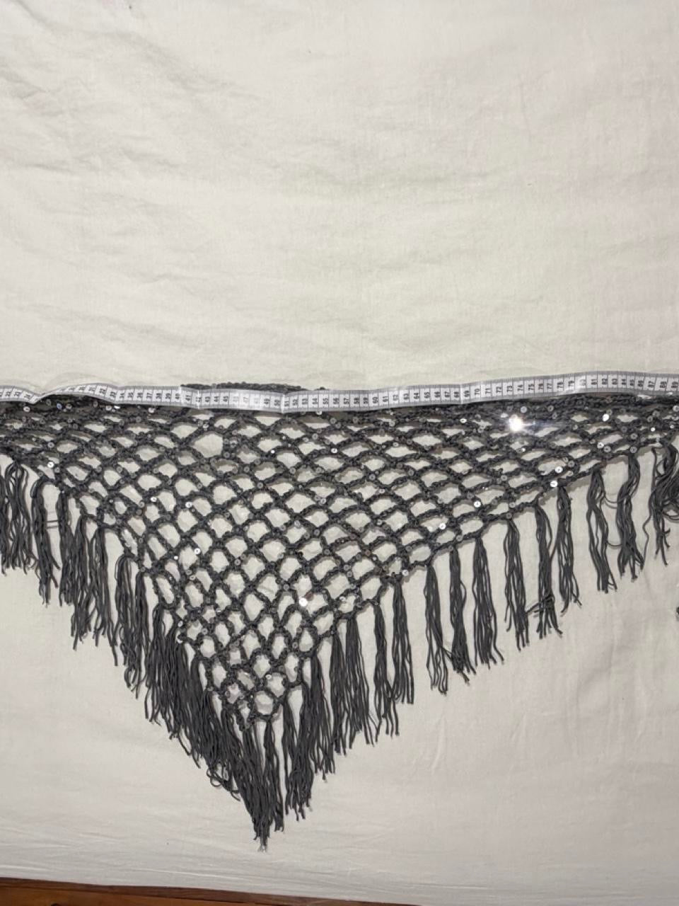 Dark Grey with Silver Sequins Fringed Waist Scarf