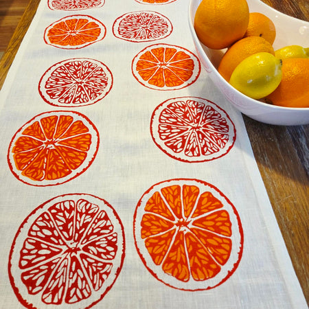 Hand Screenprinted Linen Table Runners-Oranges & Oranges