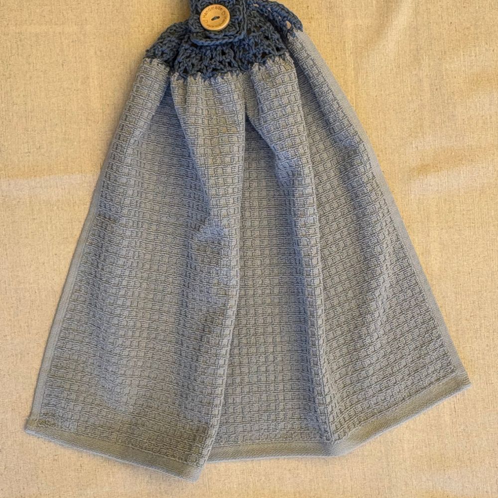 Crochet-Topped Cotton Hanging Towel - BLUE TONES
