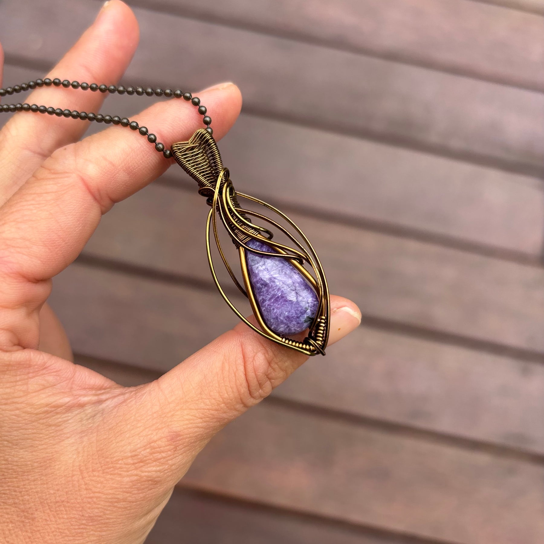 Purple Charoite Crystal pendant simple copper necklace