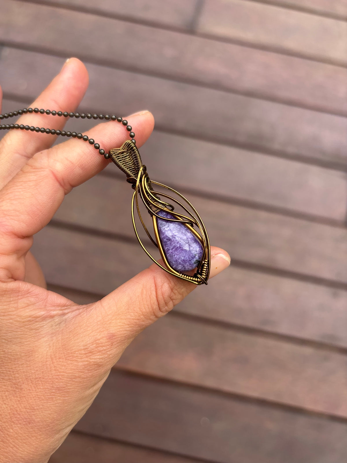 Purple Charoite Crystal pendant simple copper necklace