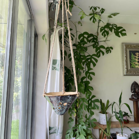 Ceramic hanging shallow cone orchid pot