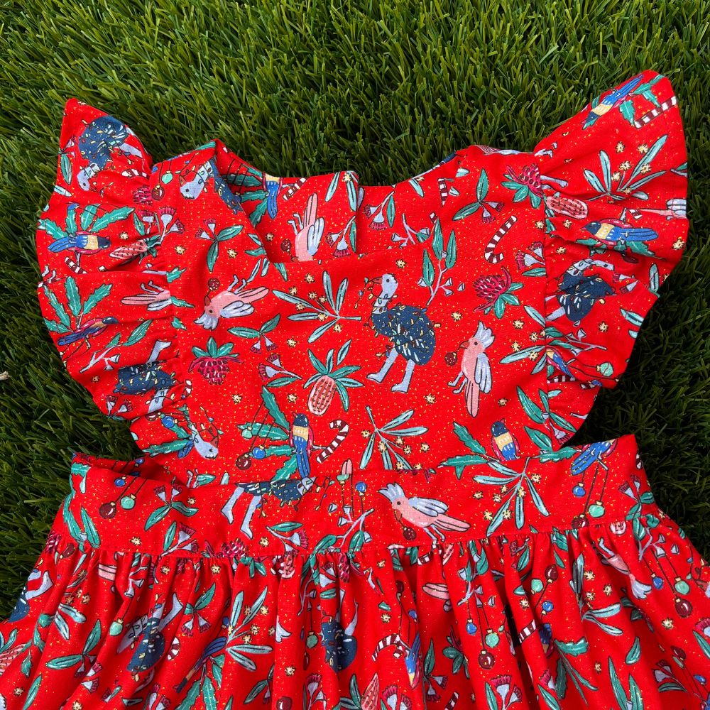 Handmade Christmas dress | Aussie Birds | Red | size 2