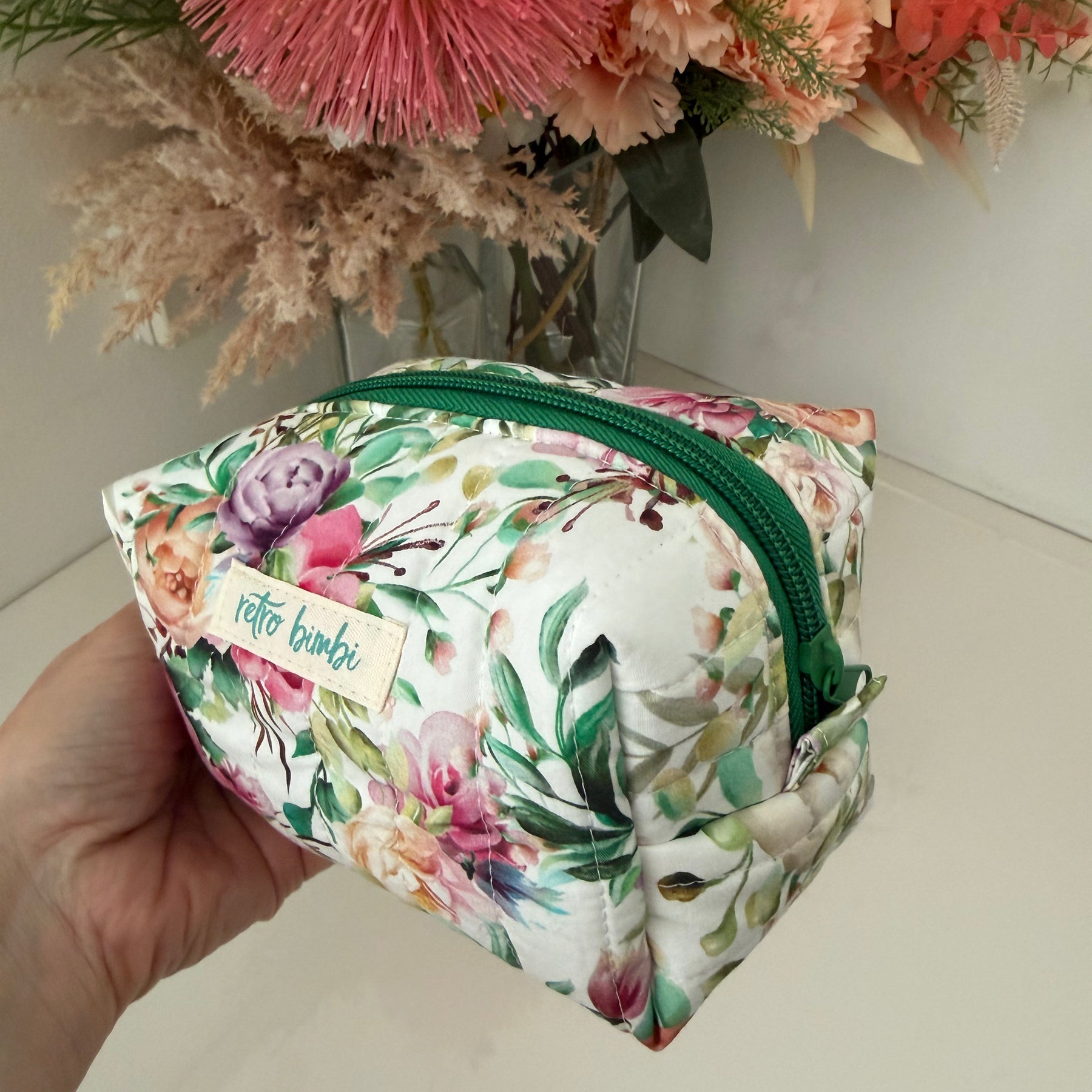 Boxy Zipper Pouch - White Floral
