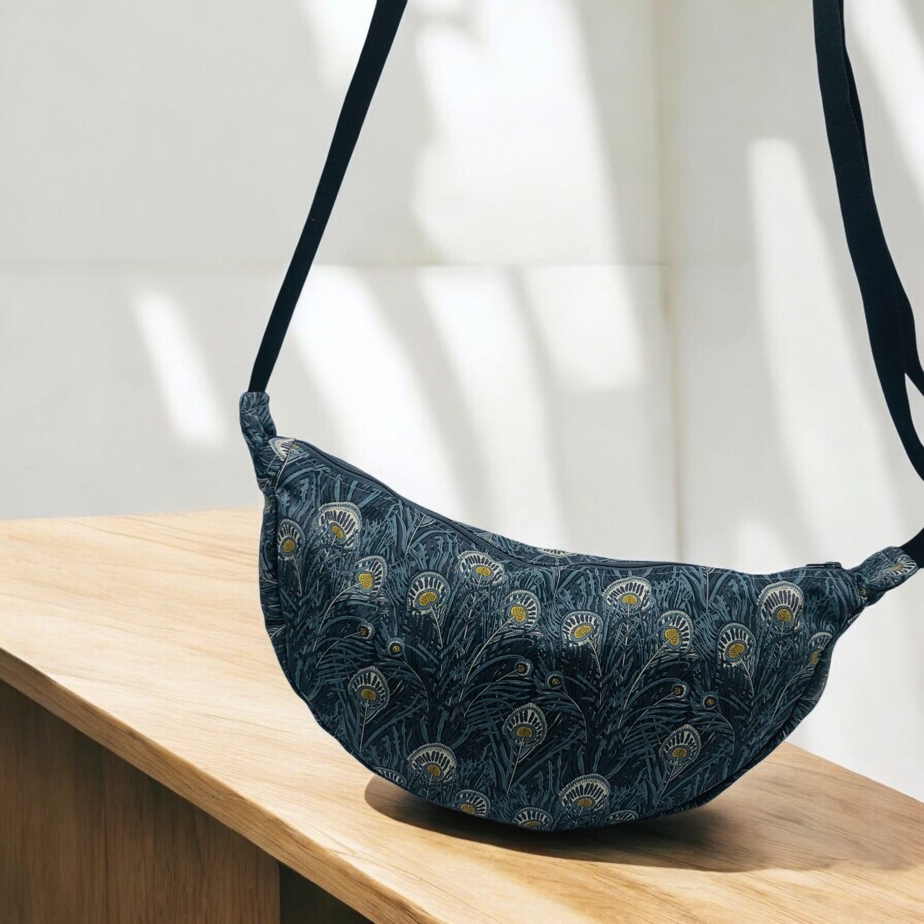 Liberty fabric Hera design - fully lined with grey stripe ticking.  Inner zipper pocket