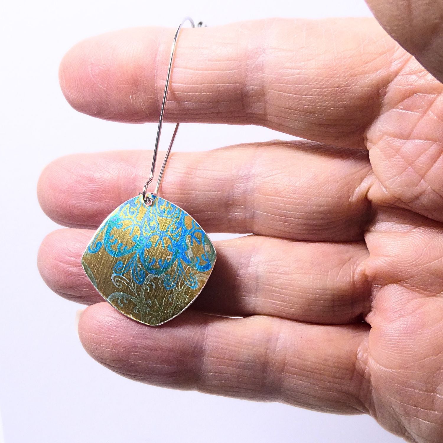 Hand printed anodised aluminium earrings - Persian Blue Collection