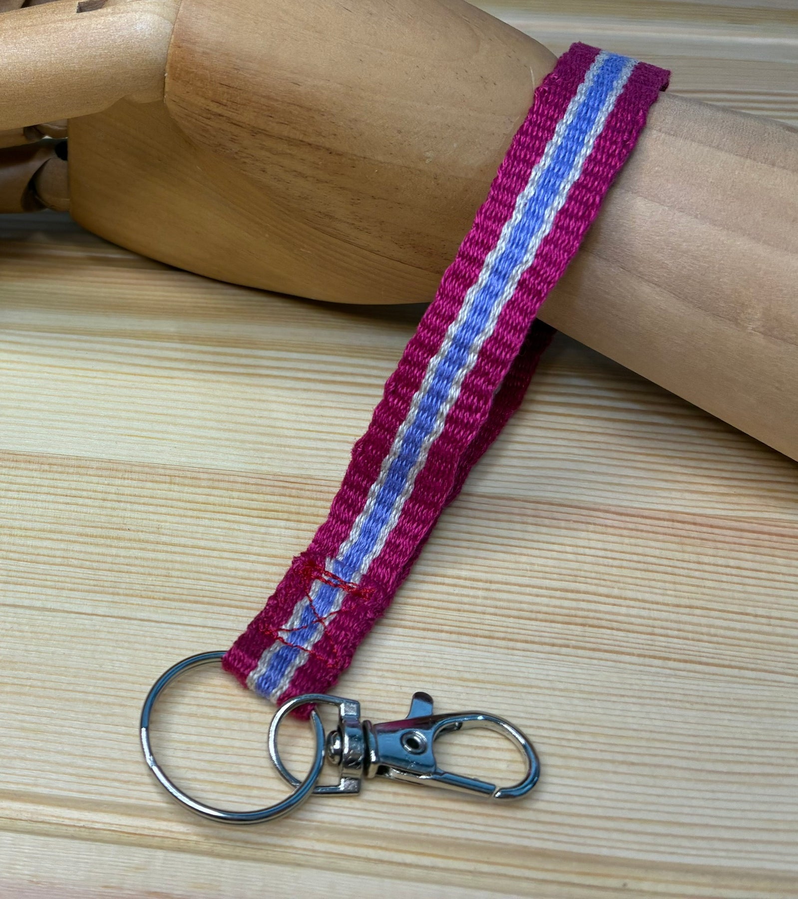 Looping Style - Raspberry Handwoven Wristlet Key Fob