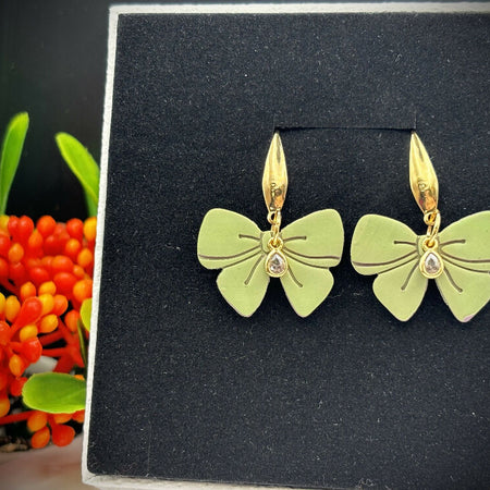 Elegant Green Bow Earrings