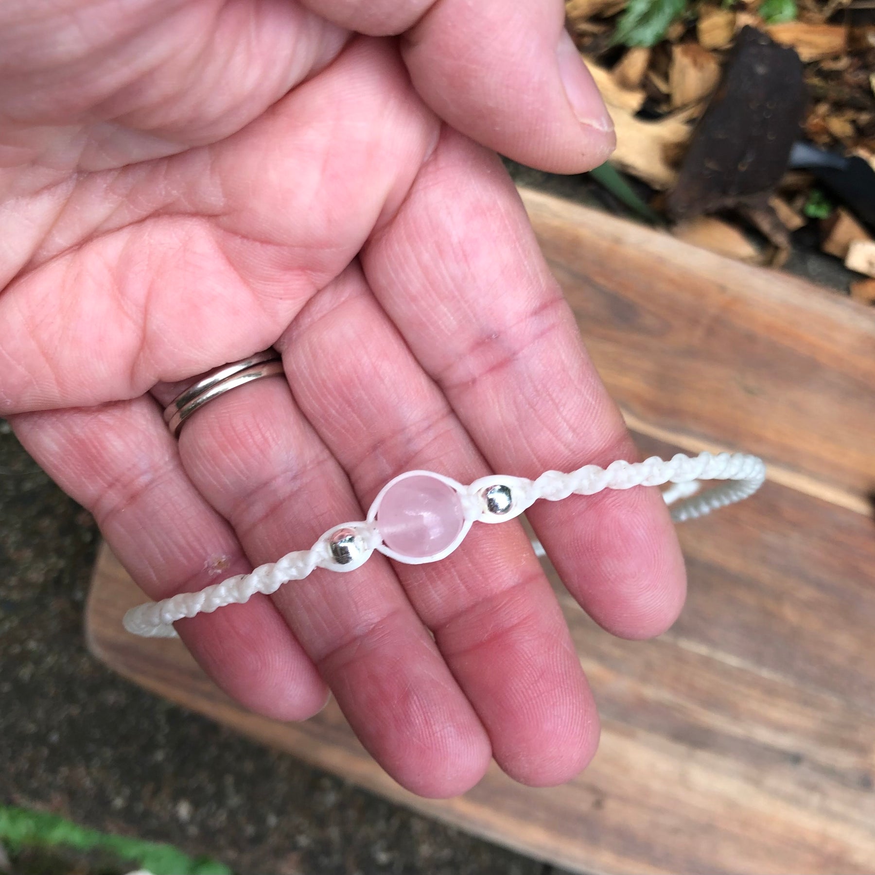 Rose Quartz Beaded Anklet: Macrame Adjustable Waterproof