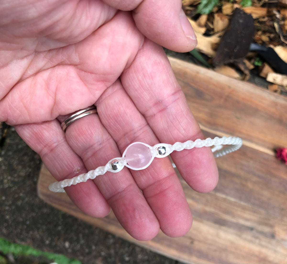 Rose Quartz Beaded Anklet: Macrame Adjustable Waterproof