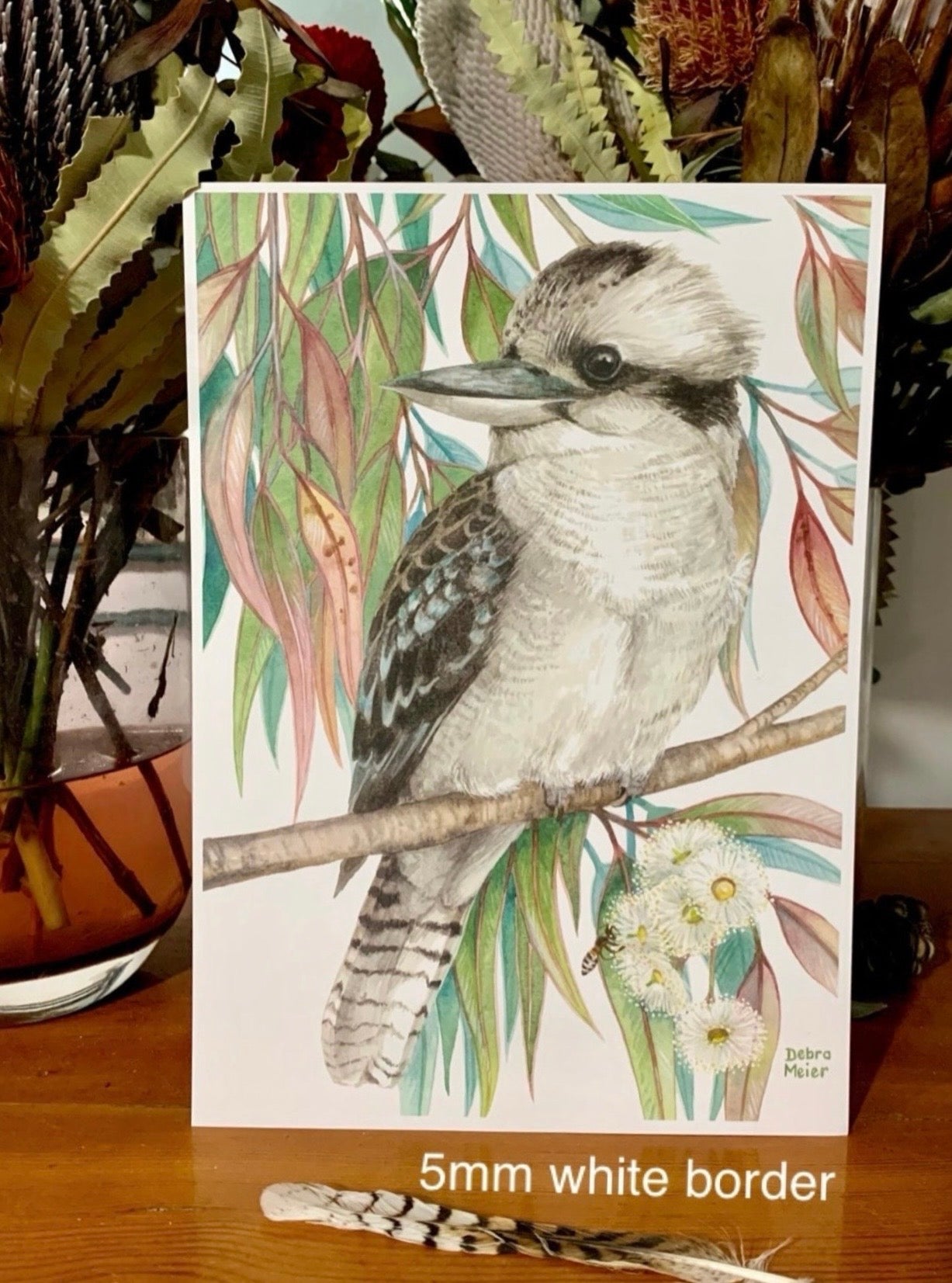 Kookaburra with Gumleaves art print by Debra Meier Art