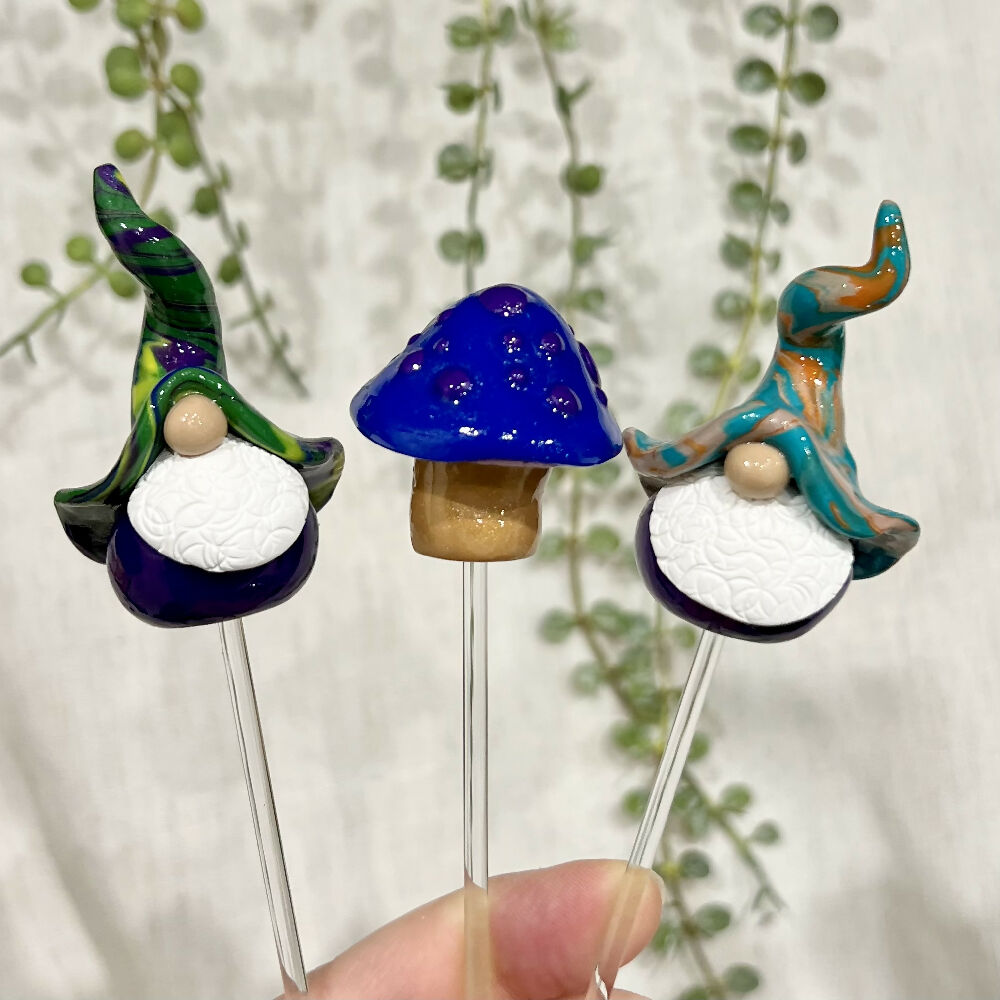 Gnome/toadstool House Plant Companion Trio (on removable sticks) - Egil & Kelby