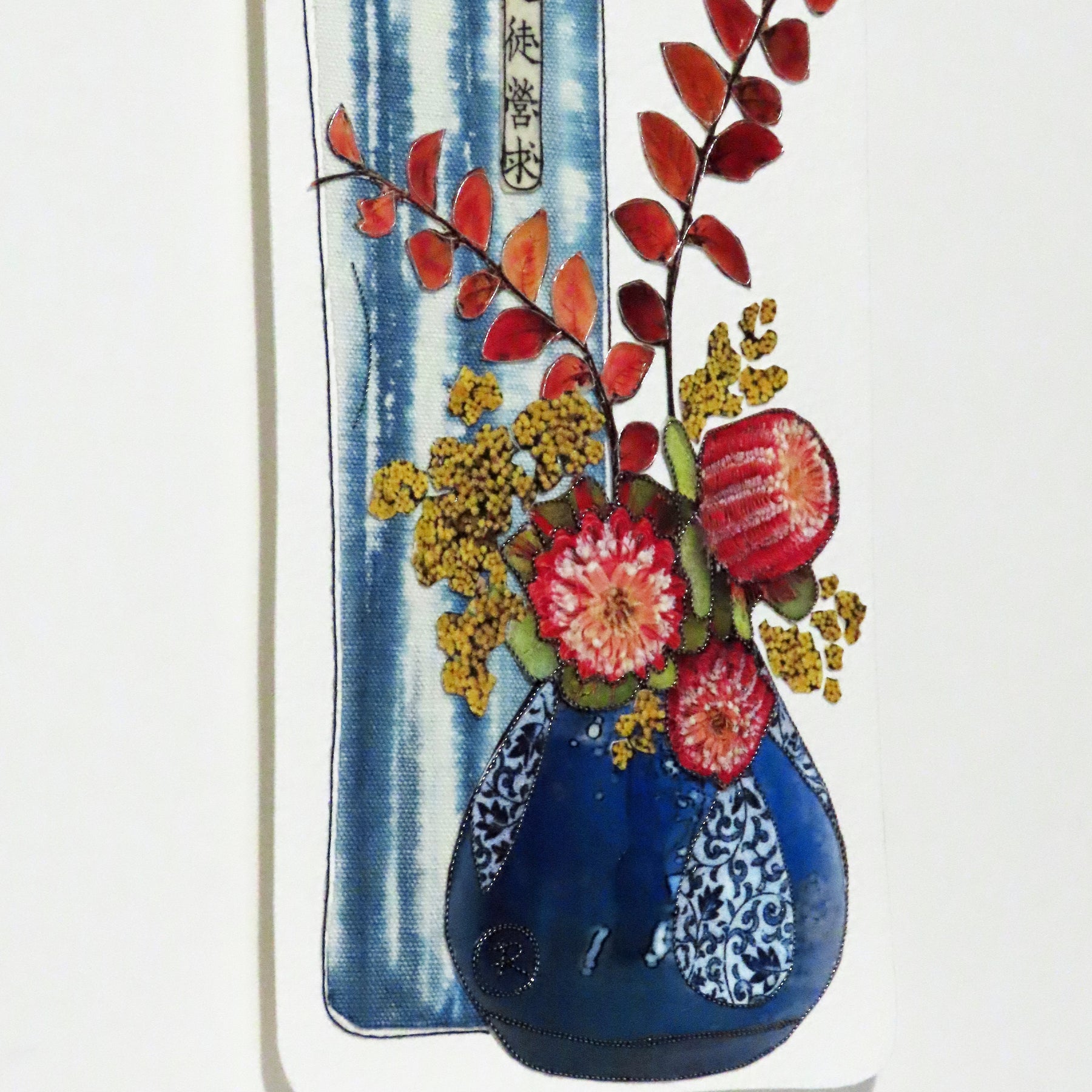 Unframed Collage Art - Red Banksia in Blue Vase