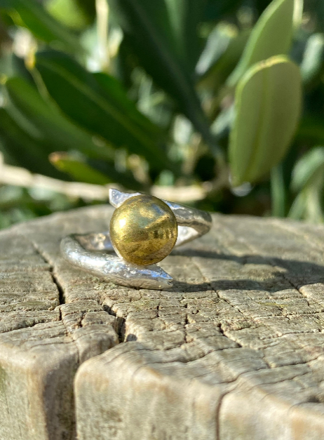 Organic Form Adjustable Silver & Brass Dome Ring