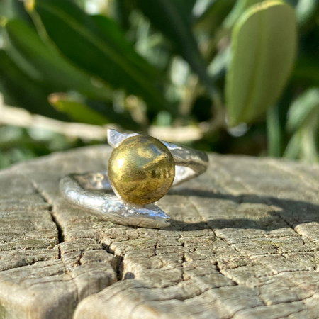 Organic Form Adjustable Silver & Brass Dome Ring