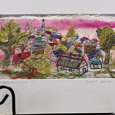 English village scene - mixed media - textile art