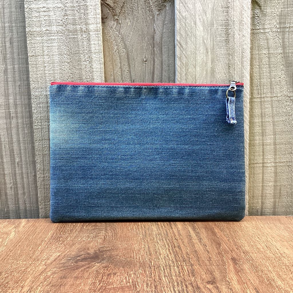 Upcycled Denim Pencil Case – Denim Heart Applique