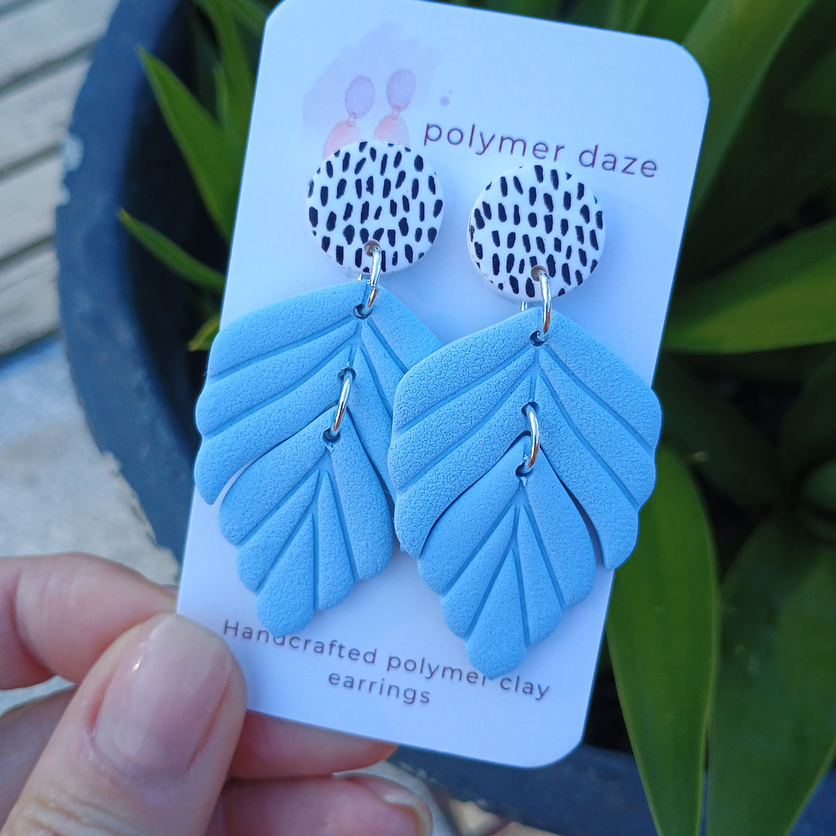 Leaf dangle earrings with painted stud top