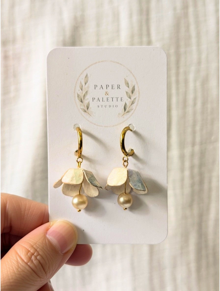 Handmade Paper Floral Earrings, Botanical Hoop Earrings, Eco Friendly Gift
