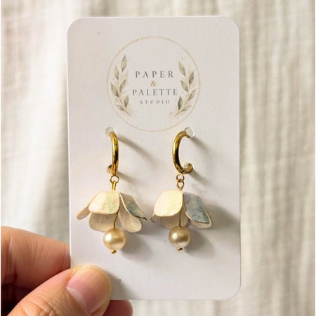 Handmade Paper Floral Earrings, Botanical Hoop Earrings, Eco Friendly Gift
