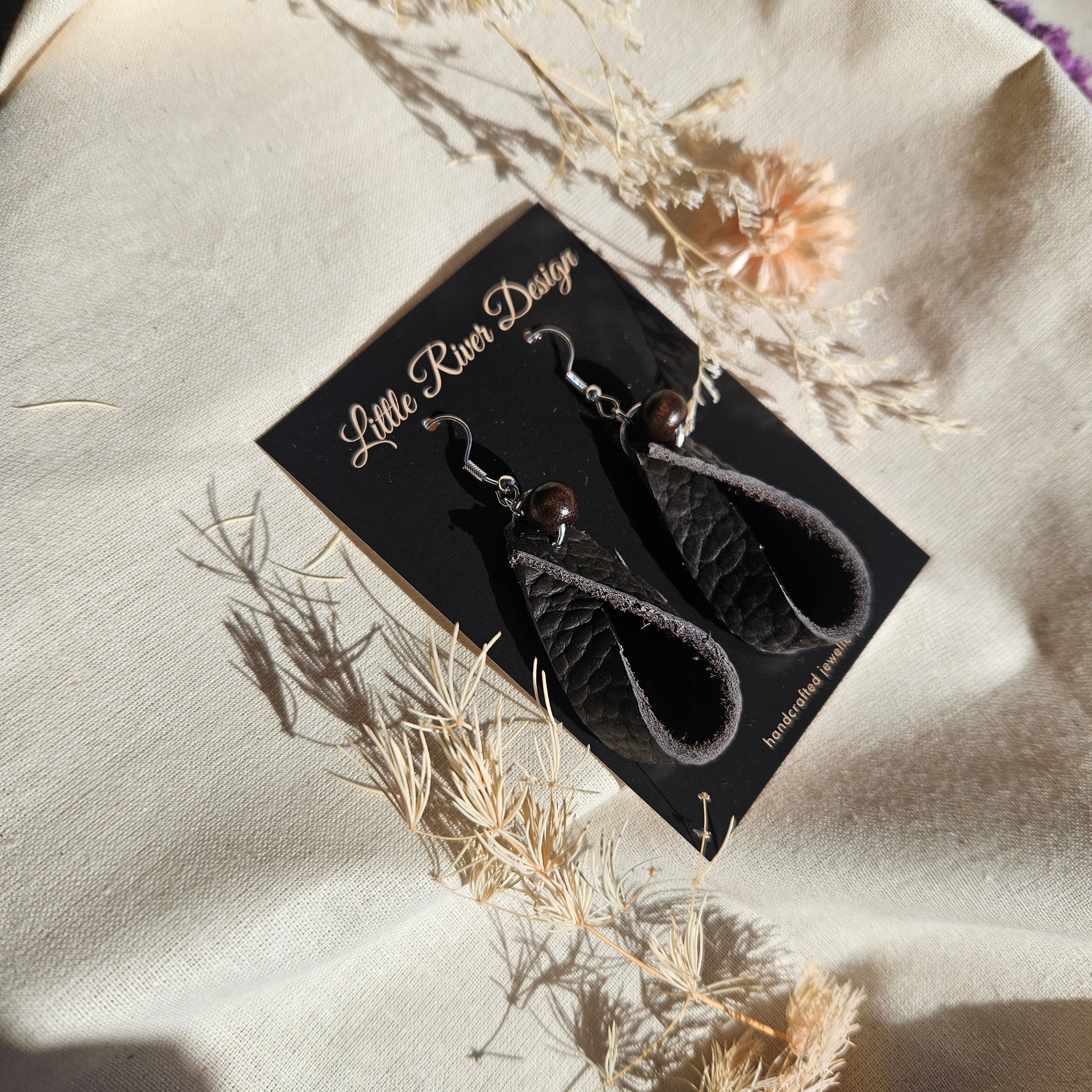 Handmade Leather Ribbon Earrings 🌿