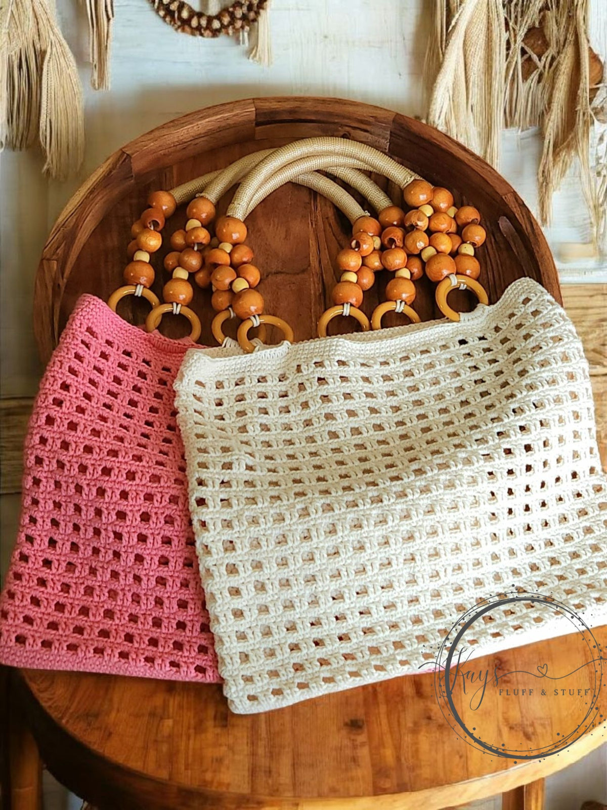 Crochet Market Bags with Beaded Handles