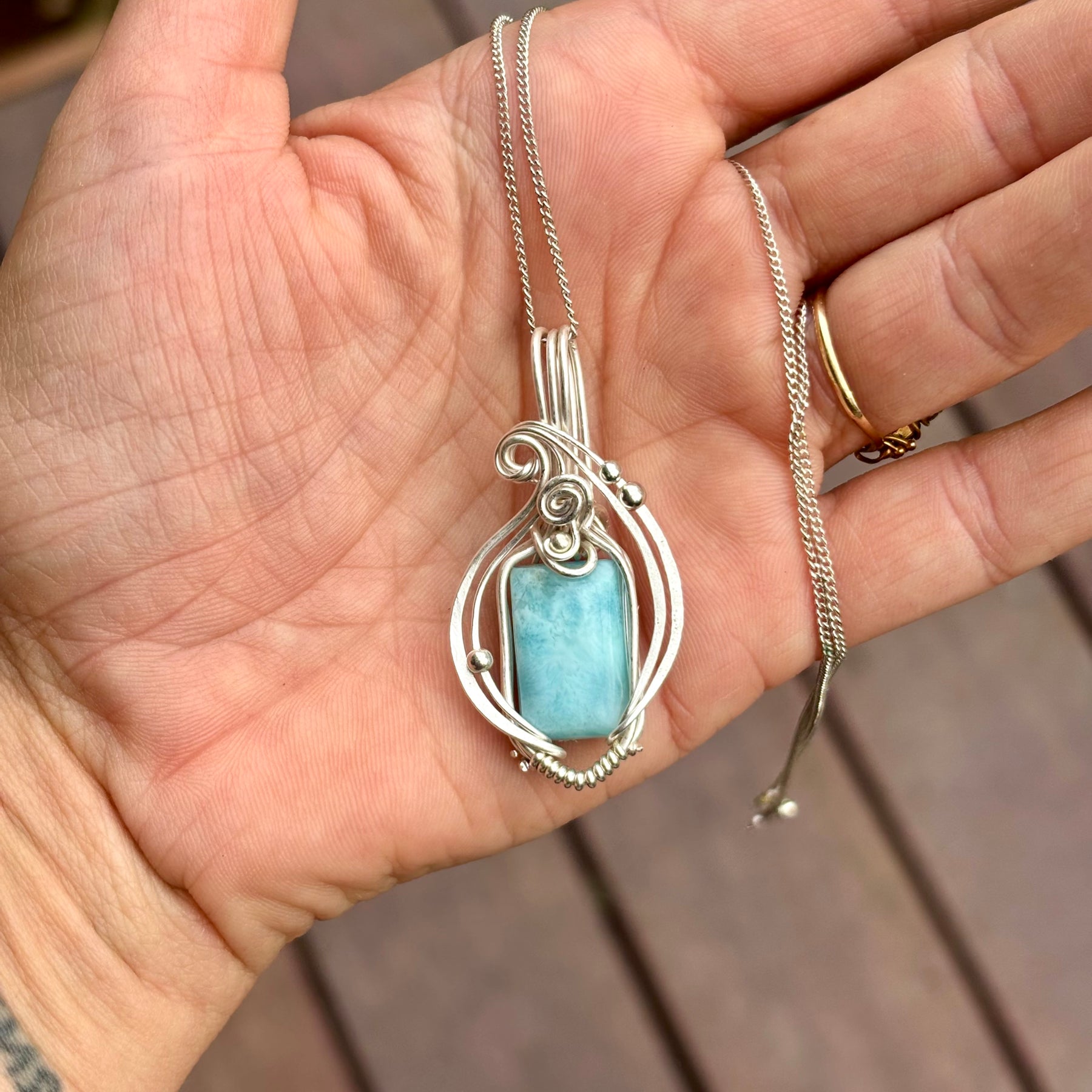 Simple silver Larimar crystal pendant