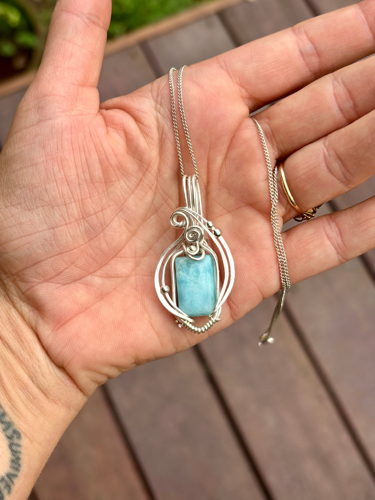 Simple silver Larimar crystal pendant
