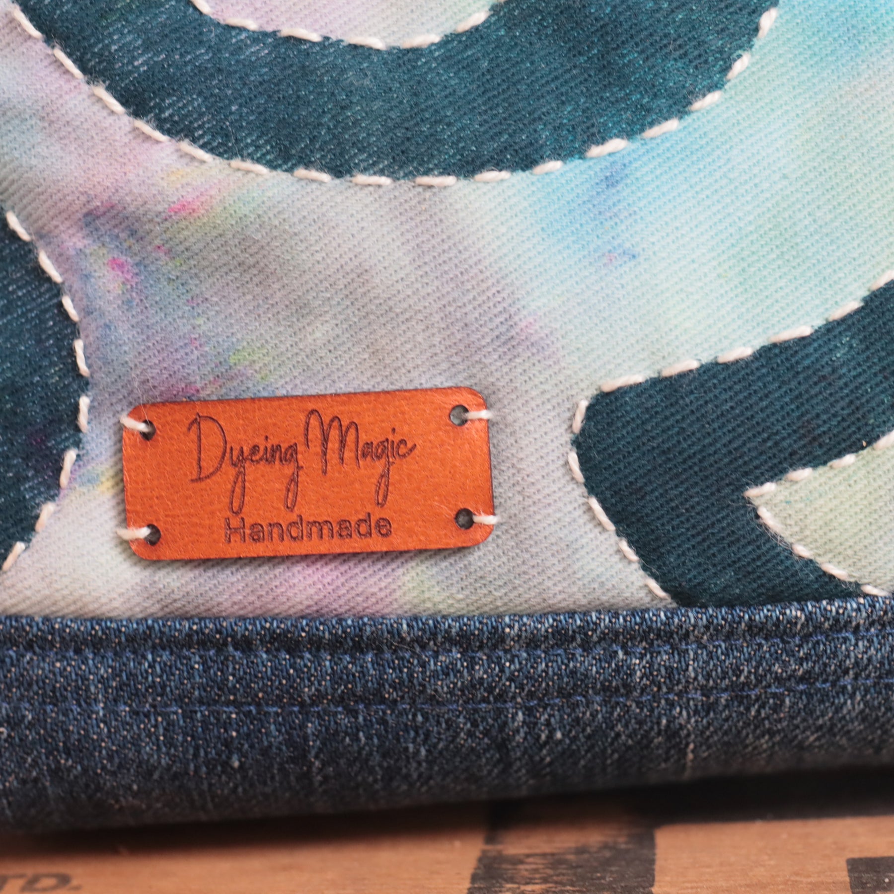 Ice Dyed and Block Printed Boxy Zipper Pouch, Pencil Case, Makeup Bag