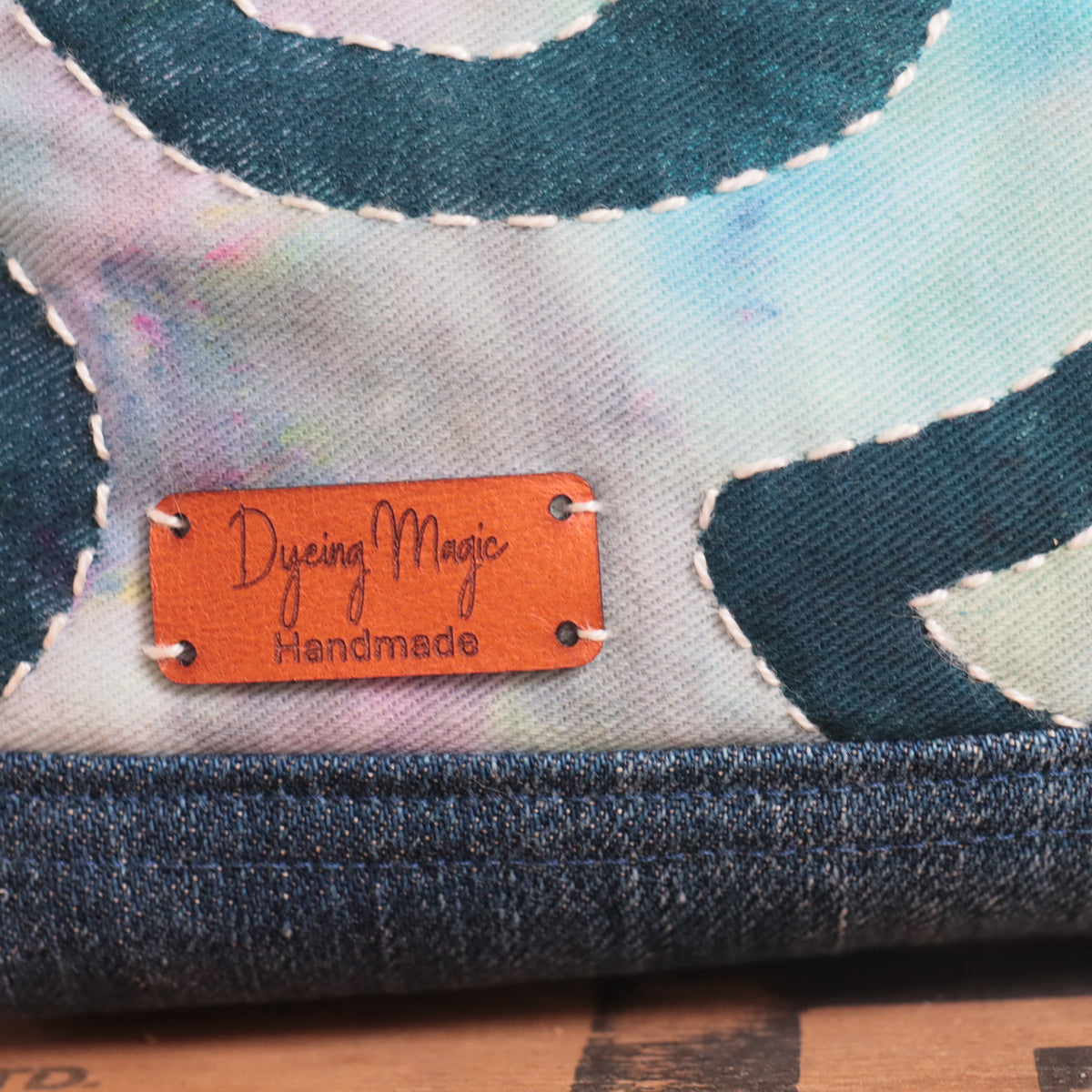 Ice Dyed and Block Printed Boxy Zipper Pouch, Pencil Case, Makeup Bag