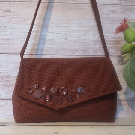 Classic handbag - chocolate brown with vintage buttons